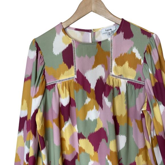 Fate Brushstroke Print Peasant Blouse Multicolor Boho Top NEW size Medium - Picture 2 of 6